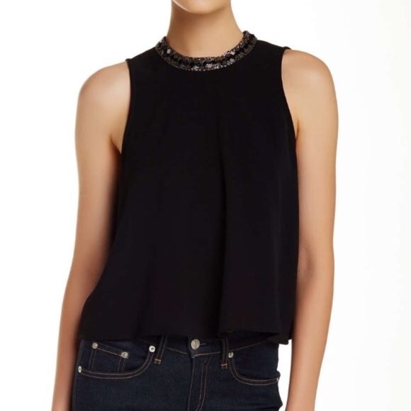 Astr Tops - ASTR sleeveless beaded mock neck blouse